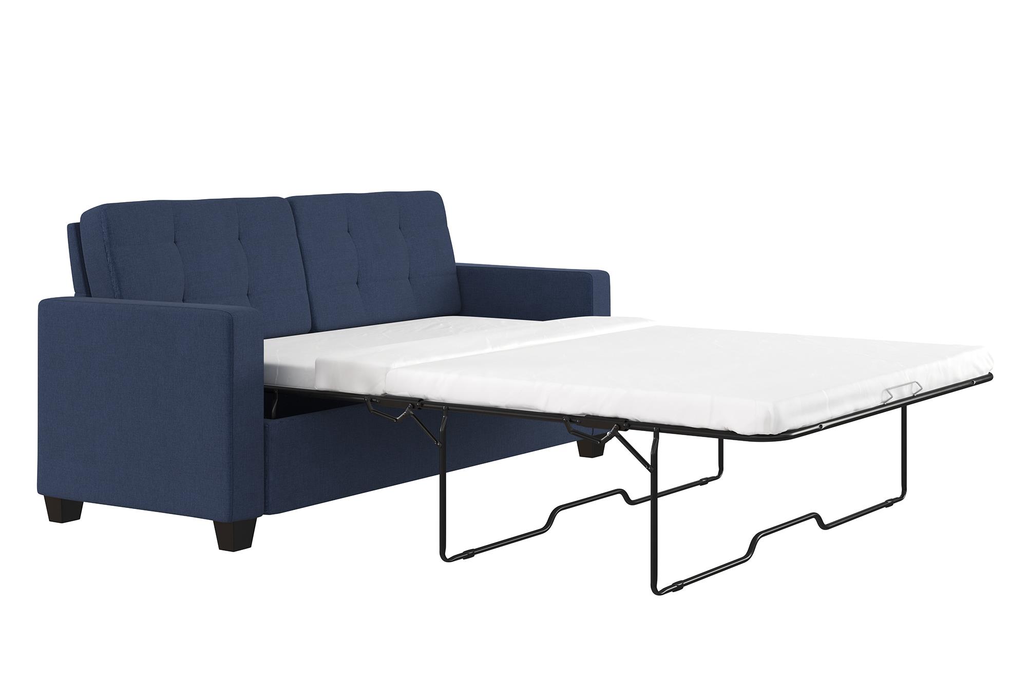 Devon Sleeper Sofa with certified Memory Foam Mattress, Blue Linen, Queen