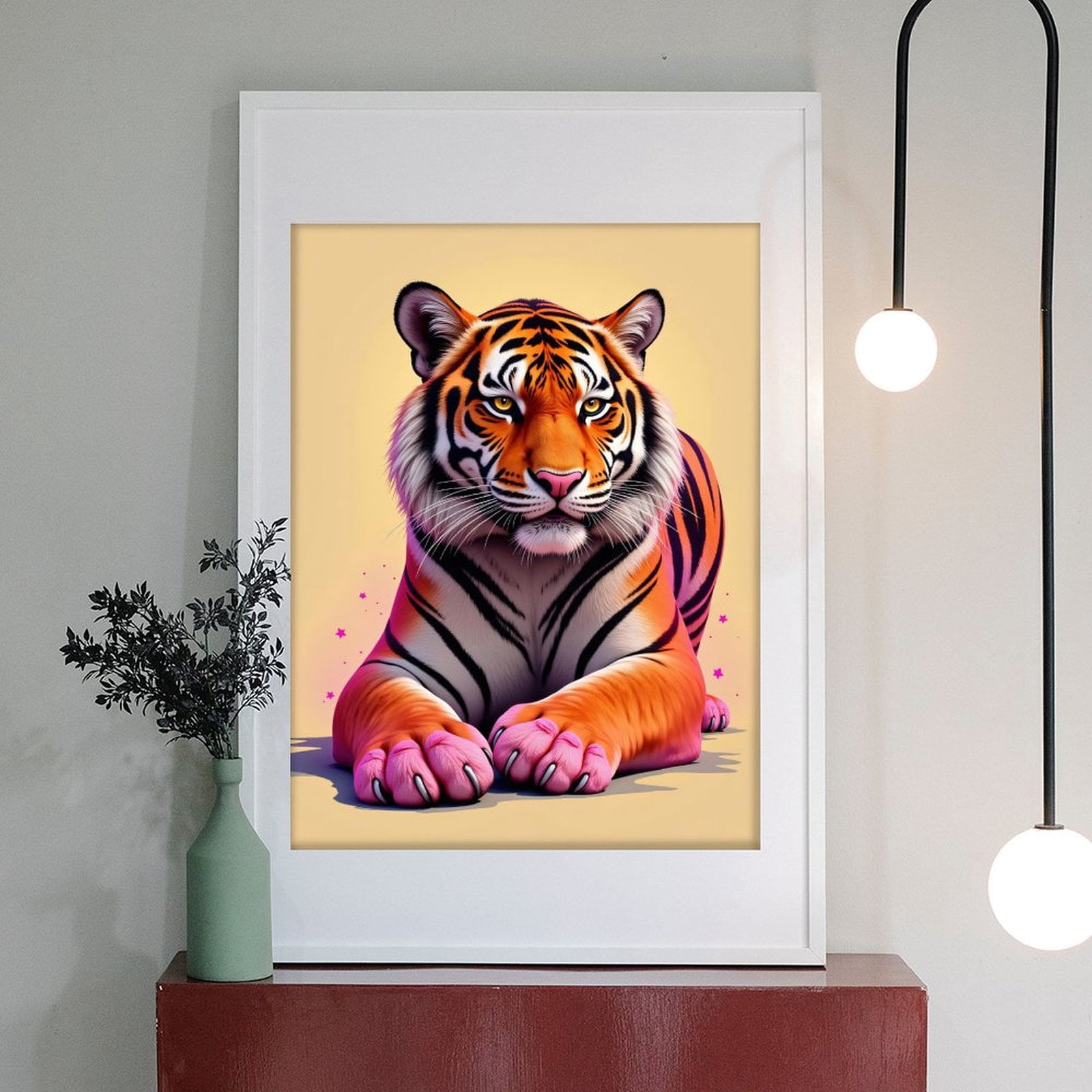 Diamond Art Kit for Adults, Majestic Tiger Pink Paws Fantasy Diamond Painting for Adults Beginners, 5D DIY Diamond Art Painting Kits, Colorful Diamond Painting Craft for Home Decor 12x16