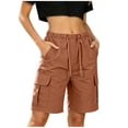 thumbnail image 2 of Tawop Women Cargo Shorts Summer Quick Dry Knee Length Shorts Drawstring More Pockets Bermuda Shorts Women's Shorts ,Brown 2XL, 2 of 8