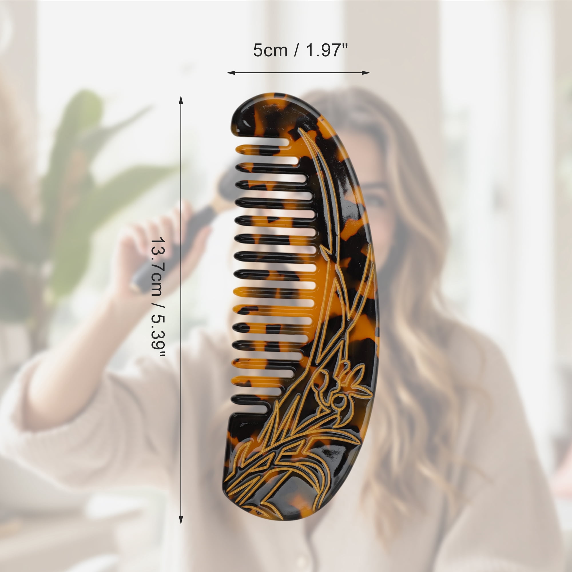 Unique Bargains 1 Pc Durable Floral Half Round Hair Comb Tortoiseshell Color
