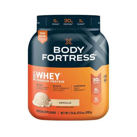 Body Fortress 100% Whey, Premium Protein Powder, Vanilla, 1.74lbs (Packaging May Vary)