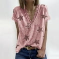 thumbnail image 3 of Fusipu Women T-shirt Five-pointed Star Print Lace Summer Short Sleeve V Neck Blouse for Date, 3 of 8