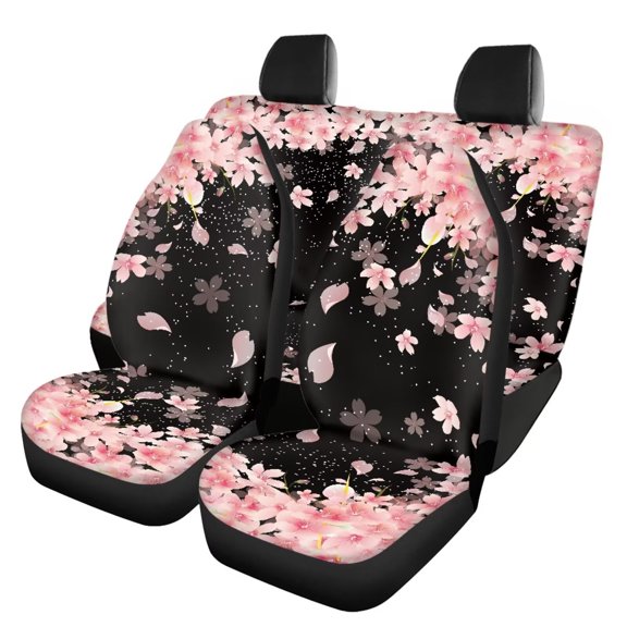 HUISEFOR Pink Cherry Blossoms Car Seat Cover Set Breathable 4 Piece Car Seat Cover Full Set Elastic Anti Slip Cars Interior Accessories Fashion Universal Fit for Most Cars SUVs