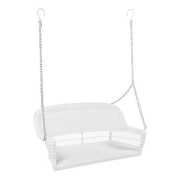 Pemberly Row Resin Wicker Patio Porch Swing in White