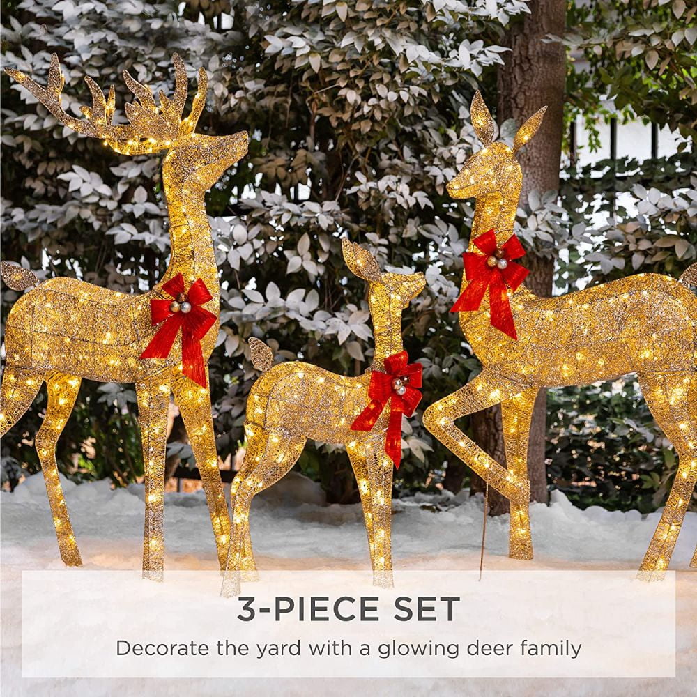 Christmas Reindeer Family 3 Piece Set, Glittering Buck, Doe and Baby Deer  Fawn Patio Sculpture for Outdoor Winter Holiday Lawn - Walmart.com