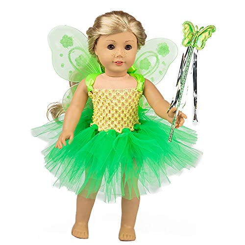 ZITA ELEMENT Fairy American 18 Inch Doll Clothes Accessories | Costume Tutu Angel Wings & Magic Wand for 16 - 18 Inch Girl Doll Outfits | Fancy Gift for Kids Girl Doll Outfits | Nice Gift for Kids