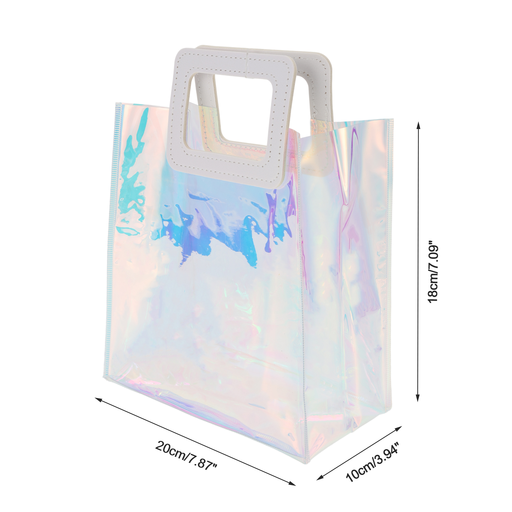 Unique Bargains Square Clear Gift Bag 1Pc White Multicolor 7.87"x3.94"x7.09"
