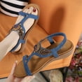 thumbnail image 2 of Juebong Women Rhinestones Roman Sandals Vintage T-Strap Peep Toe Sandal Shoes Low-heeled Slip On Shoes, Light Blue C, 8.5, 2 of 7