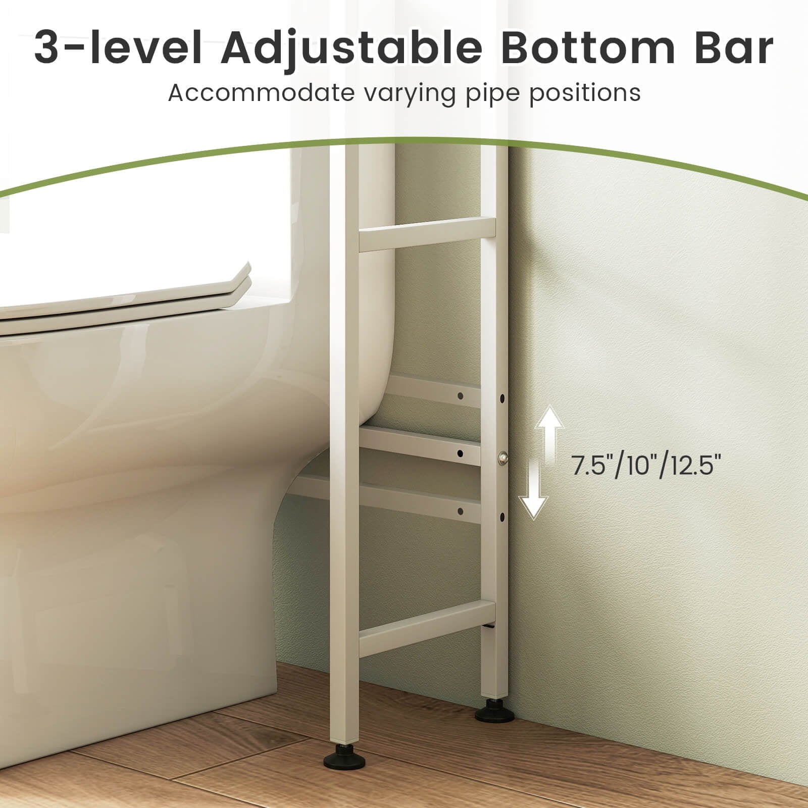 Costway 66” Bathroom Organizer with 2 Flip-up Cabinets, See-through Fluted Doors, 4 Hooks White