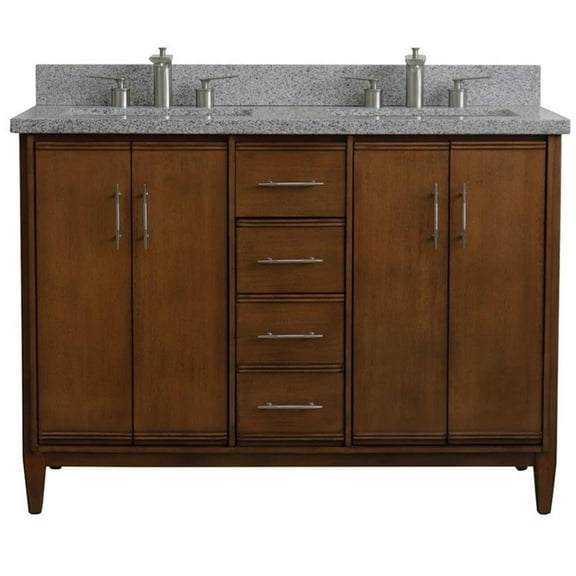 MCM 49" Double Rectangle Sink Vanity in Walnut/Gray Granite Stone