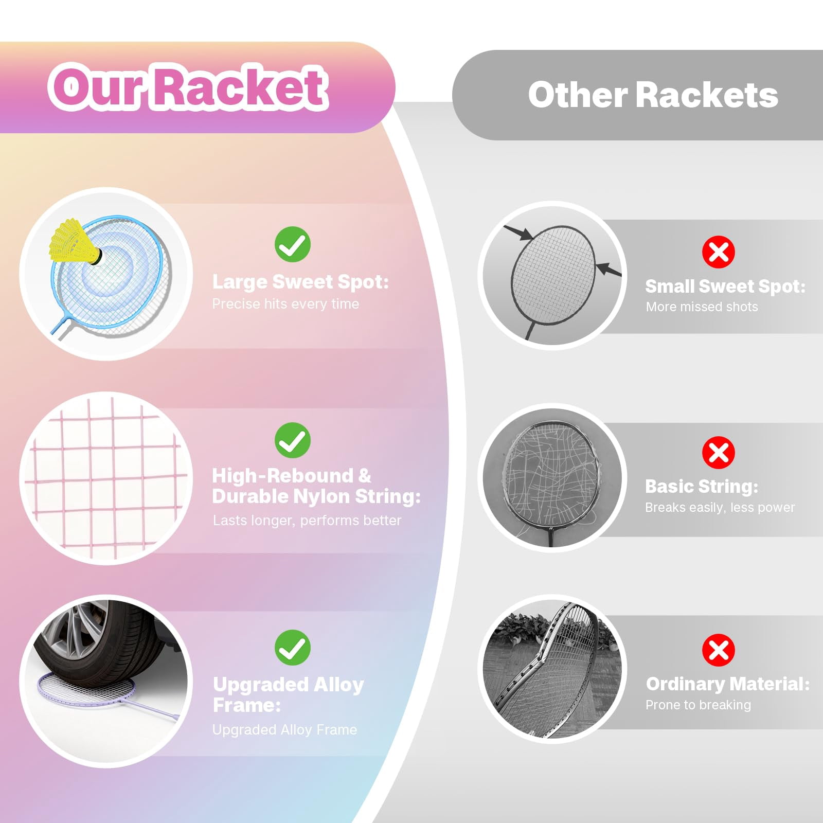 Badminton Rackets Set, Lightweight Badminton Set Includ 4/6 PCS Rackets, 6 Birdies, Outdoor Backyard Games, Racquets for Adults, Teens, Family Beginner