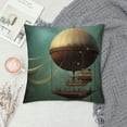 thumbnail image 2 of JRXY  Fantasy Throw Pillow Cushion Cover, Surreal Sky Scenery Steampunk Airship Sci Fi Stardust Space Image, Decorative Square Accent Pillow Case, , Teal and Brown White, 2 of 5