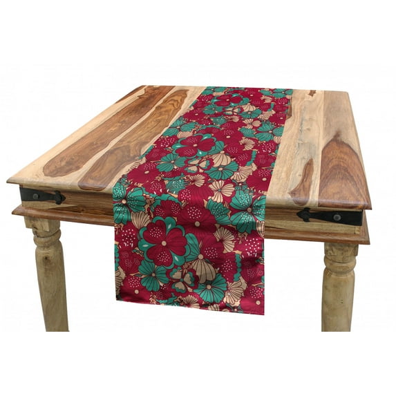 Floral Table Runner, Folklore Inspired Blooming Flower Petals Pattern in Warm Vintage Tones, Dining Room Kitchen Rectangular Runner, 3 Sizes, by Ambesonne