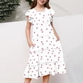 thumbnail image 3 of HBGVBA Girls Short Sleeve Dresses,Print Color Midi Sundress,6-15 Years Crew Neck Waist Cinched Dress with Pockets and Ruffles, 3 of 4