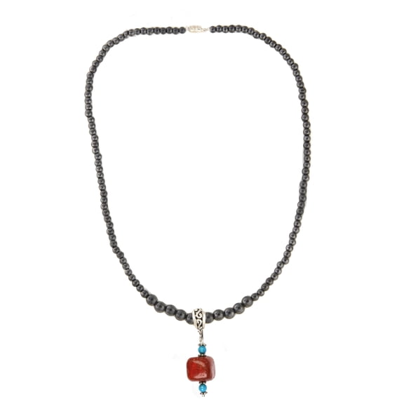 MagneHealth Coral & Turquoise with Black Magnetic Hematite Necklace, 18 Inches