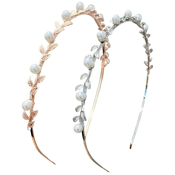 2 Pcs Pearl Flower Headband for Wedding, Headband Hair Accessory, Adjustable Metal Headpiece, Silver and Rose Gold Color Options, Perfect for Flower Women and Special Occasions