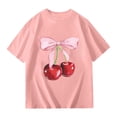 thumbnail image 3 of WOYY Girls Cherry Print Short Sleeve T Shirt Lightweight Summer Casual T-Shirt, Sizes 9-10, 3 of 3