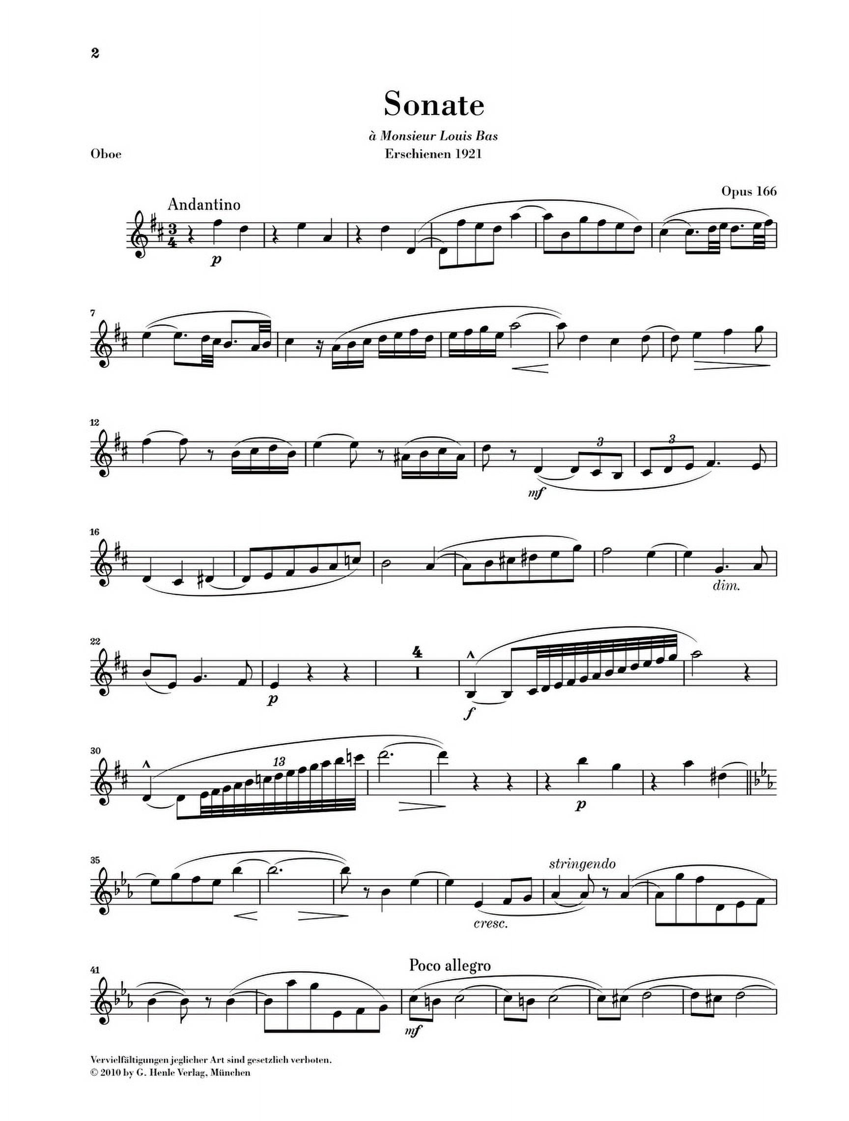 G. Henle Verlag Oboe Sonata, Op 166 Henle Music Folios Book by Camille Saint-Saëns Edited by Peter Jost