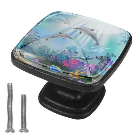 4 Pcs Cabinet Handle Drawer Pulls Dolphin Fish Coral Knobs with Screws Square Furniture Office Cabinet Knob Decoration