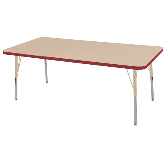 ECR4Kids 24in x 60in Rectangle Everyday T-Mold Adjustable Activity Table Maple/Red/Sand - Standard Swivel