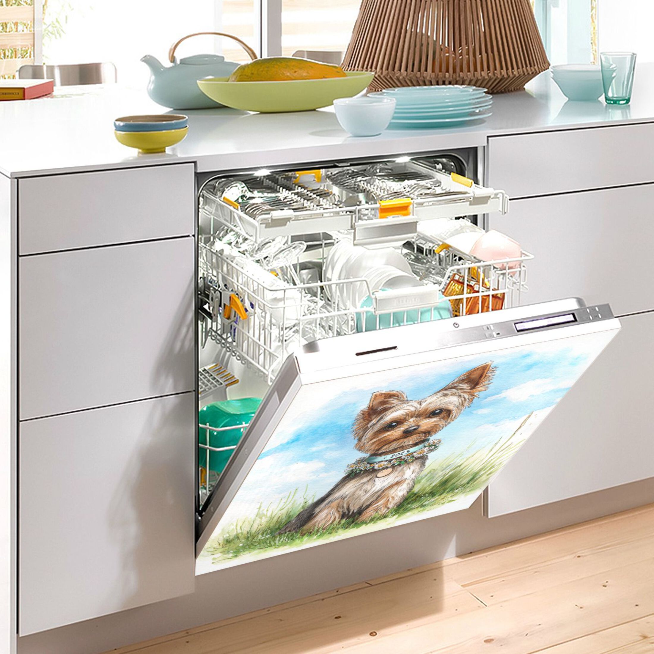 Dishwasher Magnetic Refrigerator Magnet Cover Sticker Home Decorative 23"x26" Adorable Yorkshire Terrier
