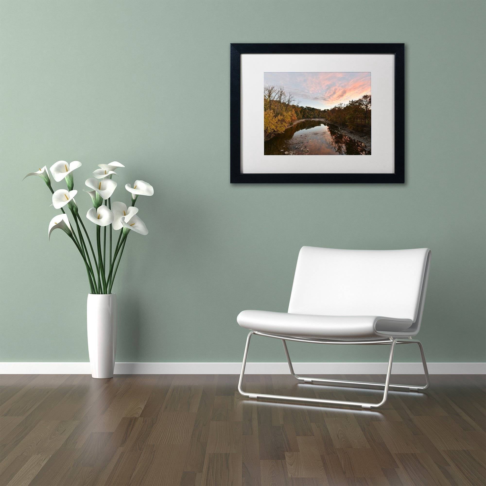 Trademark Fine Art "Rocky River Autumn Sunset" Canvas Art by Kurt Shaffer, White Matte, Black Frame