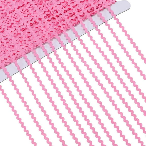 40M Polyester Wavy Fringe Trim Ribbon Wave Bending Ribbon Hot Pink 1/8 inch(3mm)