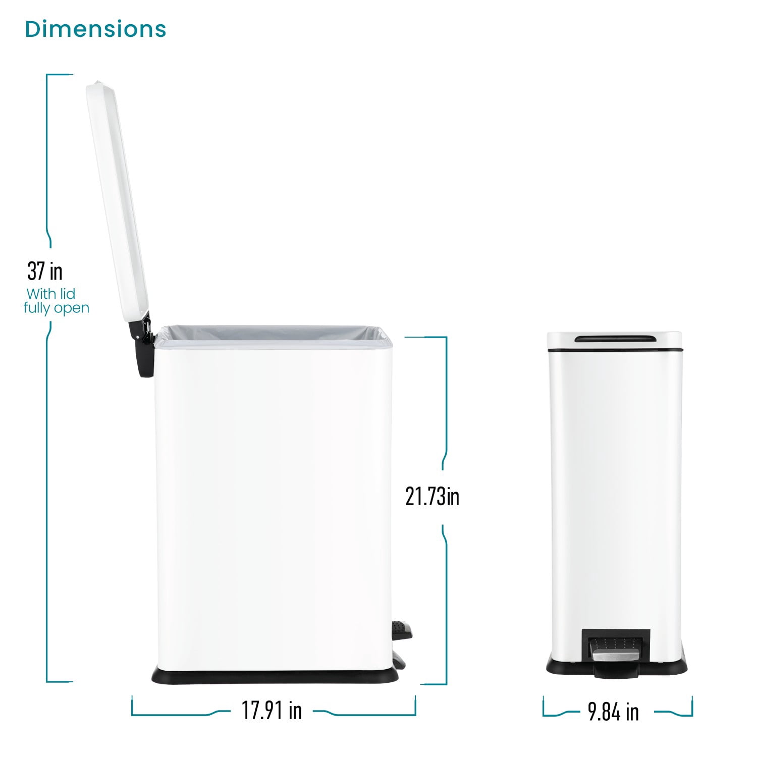 Home Zone Living 8 Gallon Slim Kitchen Trash Can with Step Pedal, Soft-Close Lid and Removable Liner, Stainless Steel, Matte White