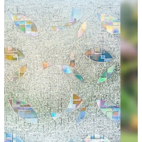 Stained Glass Window Film, Crescent Moon & Geometric Pattern Static Cling Privacy Film, Non-Adhesive UV Sun Blocking Decorative Glass Covering for Home Bathroom, 23.62" x 78.74"