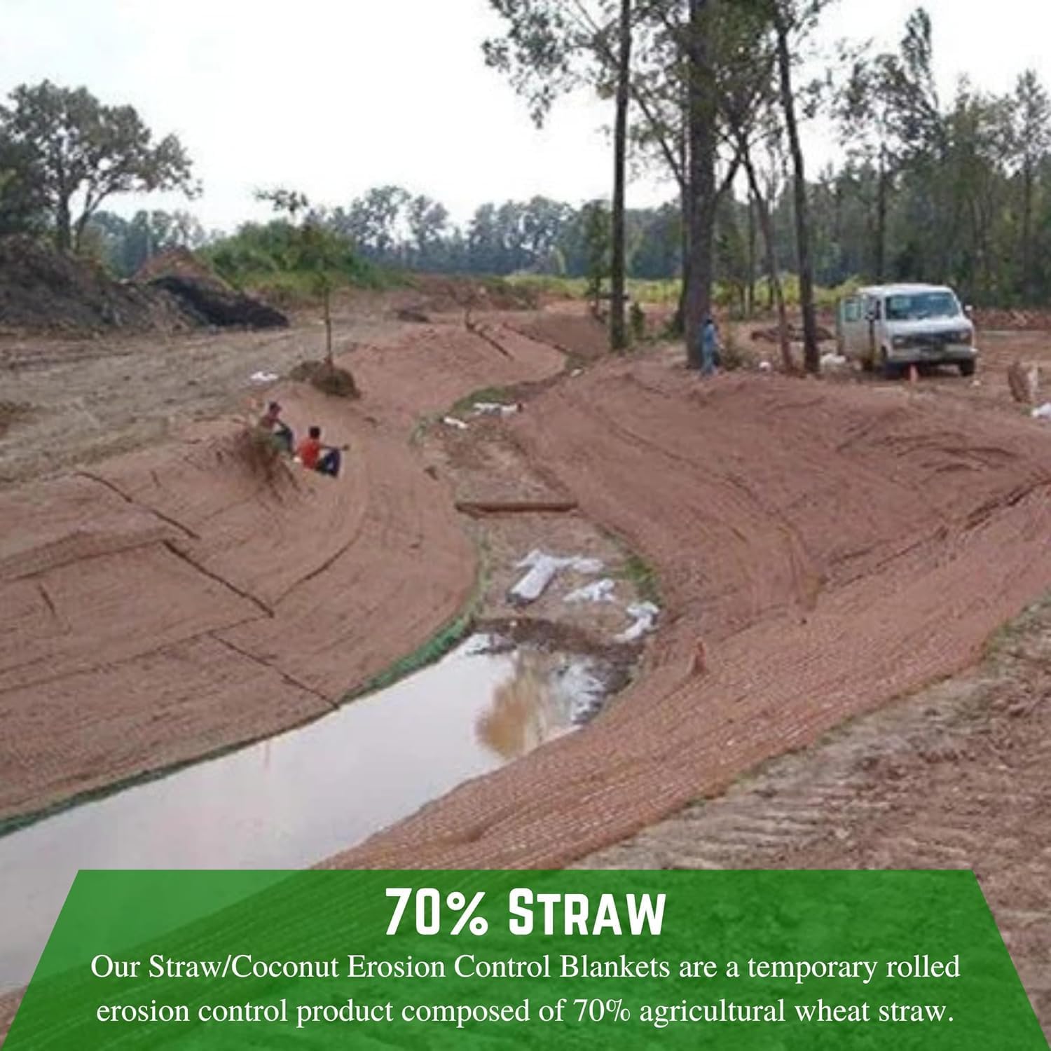 Erosion Control Blanket - Straw/Coconut Erosion Control Blanket, Coconut Garden and Landscape Cover, Erosion Control Blanket, Straw Blanket, Erosion Control, Mulch, Slope Stabilizer (5' x 112.5')