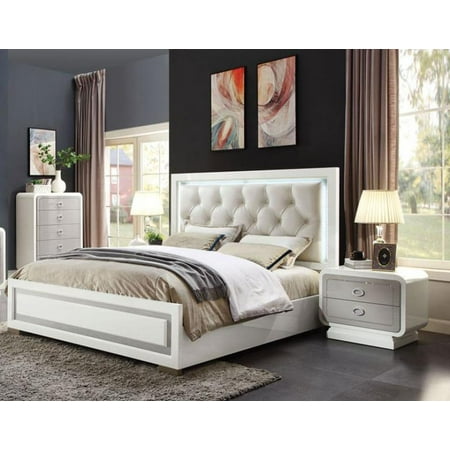 Ivory High Gloss Finish King Bedroom Set 3pcs Acme Furniture 20197ek Allendale