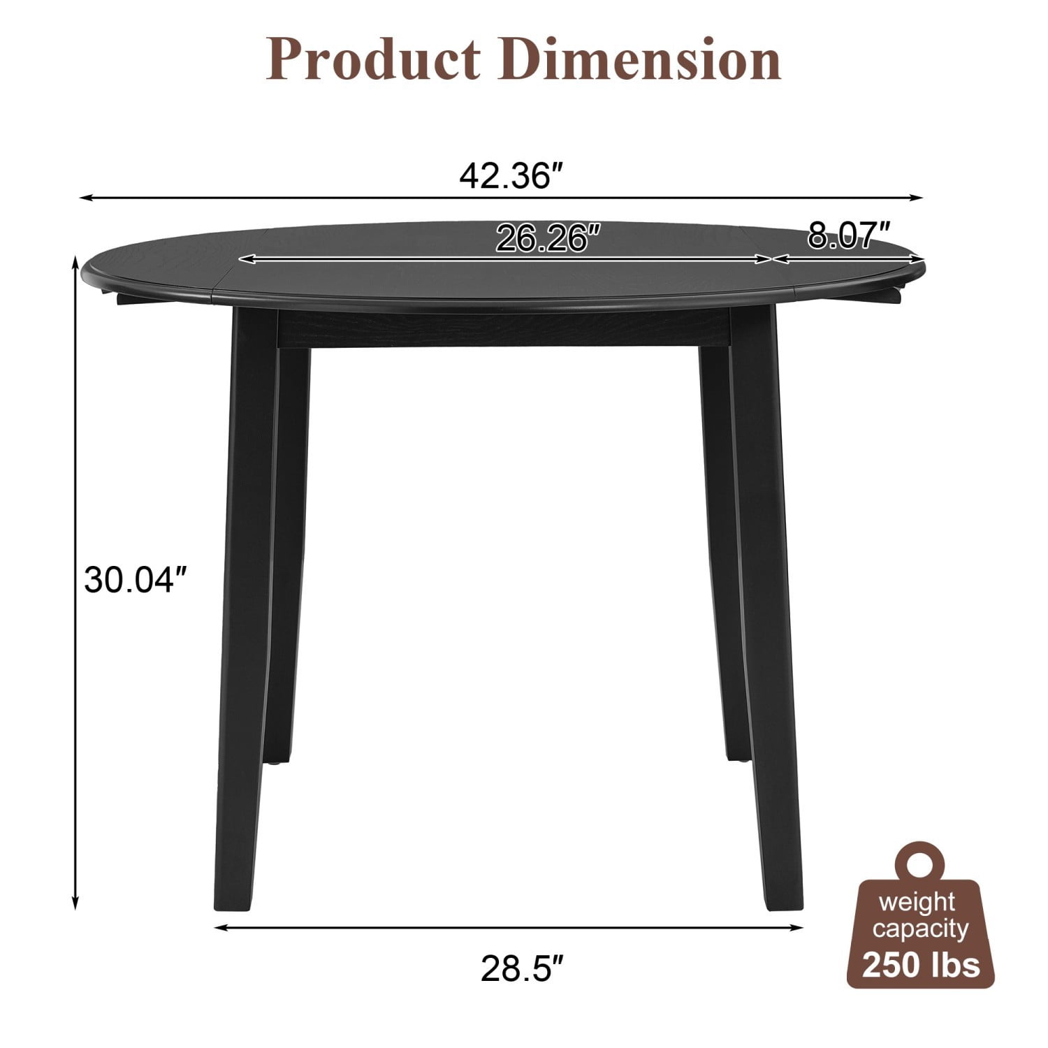 Extendable Round Dining Table for 2–4 People Folding Wood Dining Table Adjustable Space Saving Design for Small Apartment Dining Area, Black