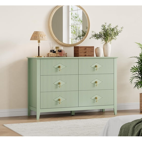 Fluted Dresser 47 Inch Wide Storage Organizer Cabinet for Living Room Hallway Entryway Green