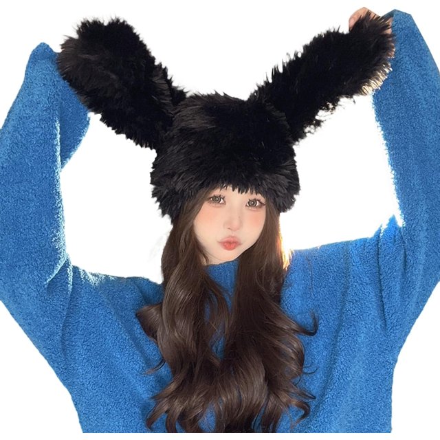 LinYooLi Cute Bunny Ear Hat Rabbit Ears Cap Y2k Plush Fun Costume Hats Faux Fur Warm Cosplay Party Hat