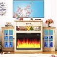 thumbnail image 2 of ChVans Fireplace TV Stand w/ LED Lights & 26'' Electric Fireplace For 65" TVs Wall-Mounted, 60" Farmhouse TV Stand w/ Fireplace Mantel, Glass Storage Shelves, 2 of 10