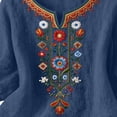 thumbnail image 7 of Favoffer Women's Washed Crinkle Linen Blend Shirt Boho Plus Size Embroidered Tunic 3/4 Sleeve V Neck Loose Peasant Top Elegant Summer Daily Travel Party Blouse, 7 of 7