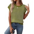 thumbnail image 2 of Women'S Sweater Vest Striped Pullover Tank Top Round Neck Cap Sleeve Summer Casual Clothes Green M, 2 of 9