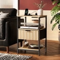 thumbnail image 3 of Ktaxon Fluted Nightstand with Charging Station End Table with Drawers Bedside Table Furniture for Bedroom, Living Room, Oak, 3 of 6