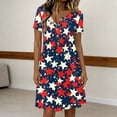 thumbnail image 4 of Women's Independence Day 250 Years Anniversary Patriotic Dress Short Sleeve Button Neck Printed Star Pattern Round Neckline Casual Comfortable Daily Wear USA Flag Summer Dress 4th of July Navy XL, 4 of 5