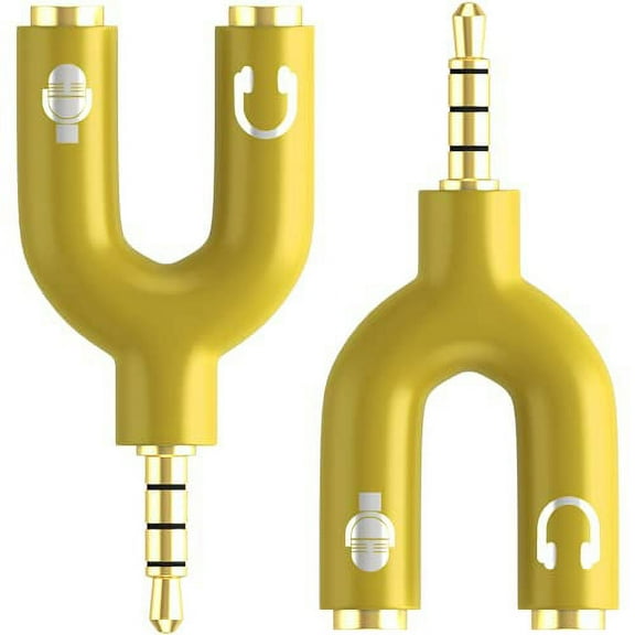 [2-Pack] Headphone Splitter Adapter, 3.5mm Male to 2 Port 3.5mm Female Y Jack Splitter for Audio Stereo and MIC, Headset to PC Adapter for Phones, Computers, MP3, Tablet (Yellow)
