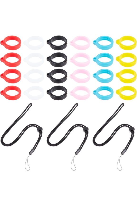 24PCS 6 Colors Silicone Rubber Rings Holder with 6Pcs Lanyard String Loss-proof Pendant Holder