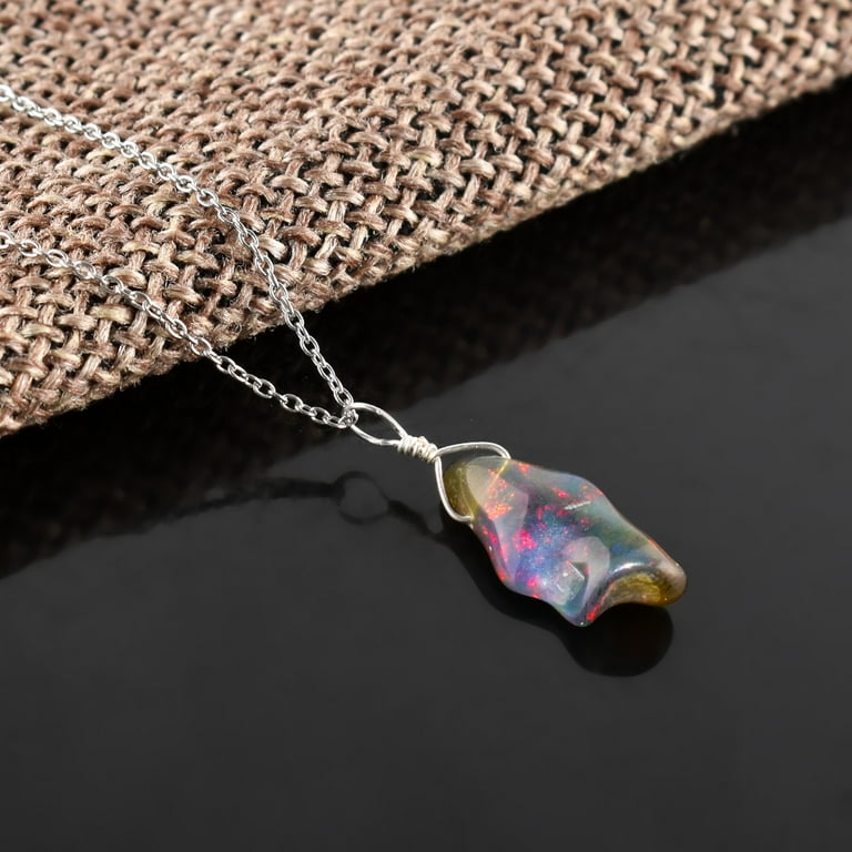 AA Black Ethiopian Fire Opal Crystals Dainty Necklace for Women, high quality Birthstone Healing Crystals, Wedding Gifts for Her, Sterling Silver Jewelry