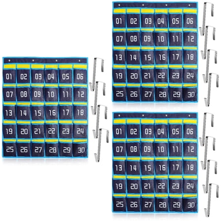 unbranded 3pcs Numbered Classroom Organizer Phone Pocket Chart Pouch 30 Pockets Phones Holder Wall Hanging Storage Bag with Hooks