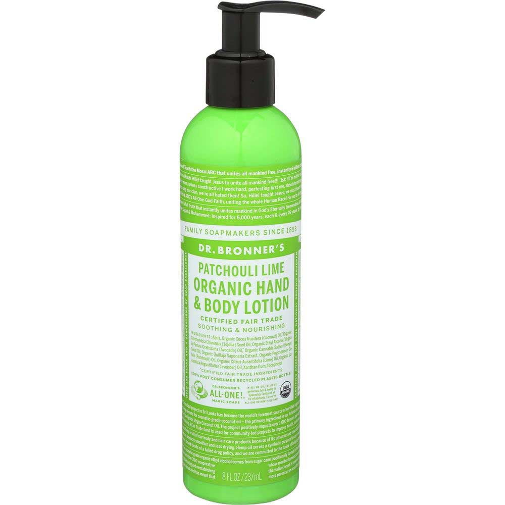 DR Bronners Organic Patchouli Lime Hand and Body Lotion, 8 Fluid Ounce