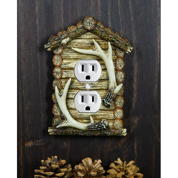 Pack of 2 Rustic Log Cabin Antlers Double Receptacle Wall Outlet Switch Plate