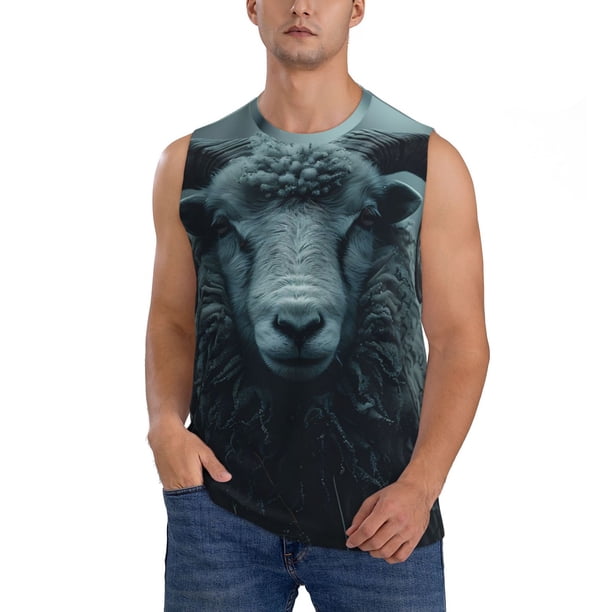 Balery Moody Ram Portrait Camisetas sin mangas para hombre, absorbe la humedad y protege contra el mal olor.-Large