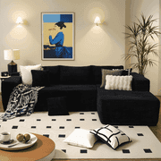 Ovios 106" L-Shaped Sectional Sofa Modern Modular Cloud Couch with Deep Seating Upholstered Sofa for Living Room Bedroom, No Assembly Required, Black(Corduroy)