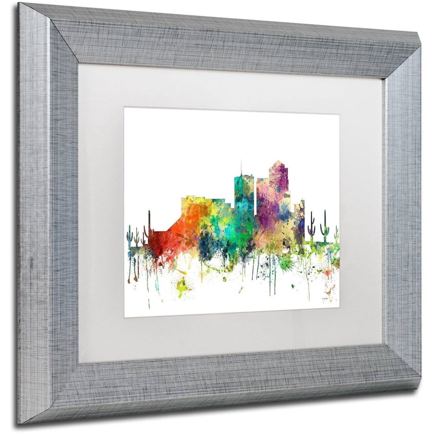 Trademark Fine Art "Tucson Arizona Skyline SP" Canvas Art by Marlene Watson, White Matte, Silver Frame