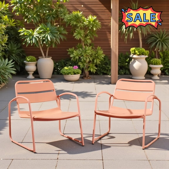 Tcbosik 2 Pack Metal Chairs for Outdoor, Modern Armchair, Accent Club Chair for Porch, Garden, Patio, Backyard, Easy Assembly, Coral