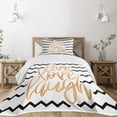 thumbnail image 3 of Ambesonne Live Laugh Love Quilted Bedspread Set 2 Pcs, Chevron Art, Twin Size, Black White and Peach, 3 of 6